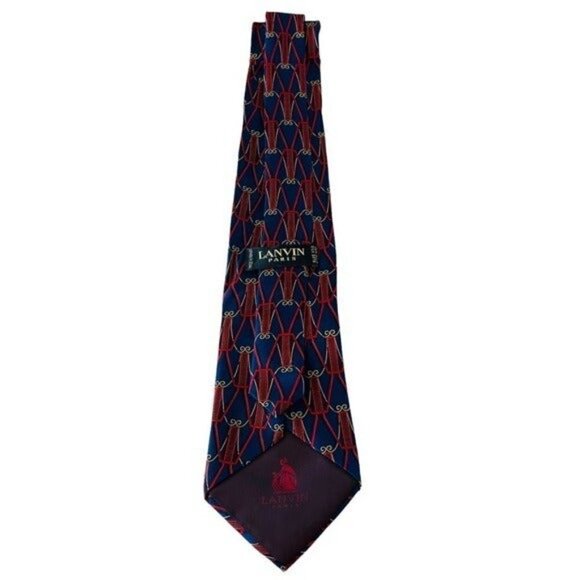 LANVIN Men’s 3.5” Silk Tie Navy Red Gold - Picture 8 of 10